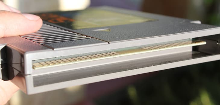 Contact pins in the mouth of an NES game cartridge