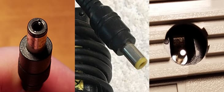 2.5mm X 5.5mm barrel connector, and Intellivision 2 power jack